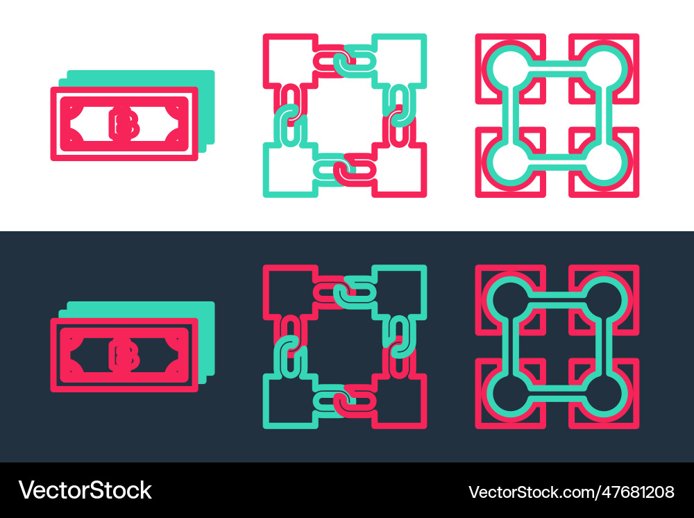Set line blockchain technology cryptocurrency Set line blockchain technology cryptocurrency Vector Image