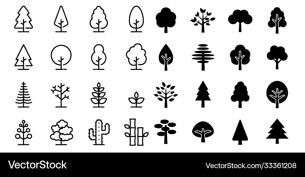 Tree Icon Set - Botanical Elements vector image