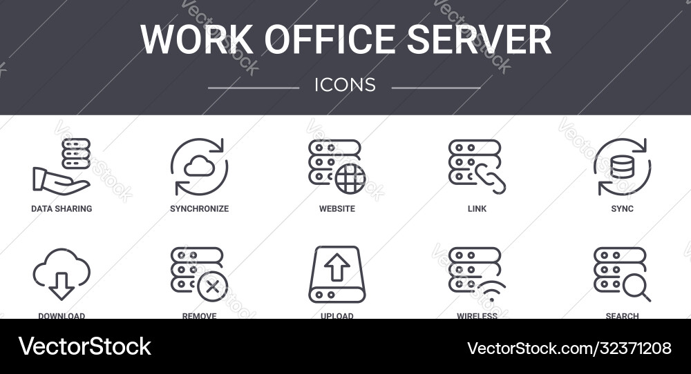 Work office server concept line icons set Work office server concept line icons set Vector Image