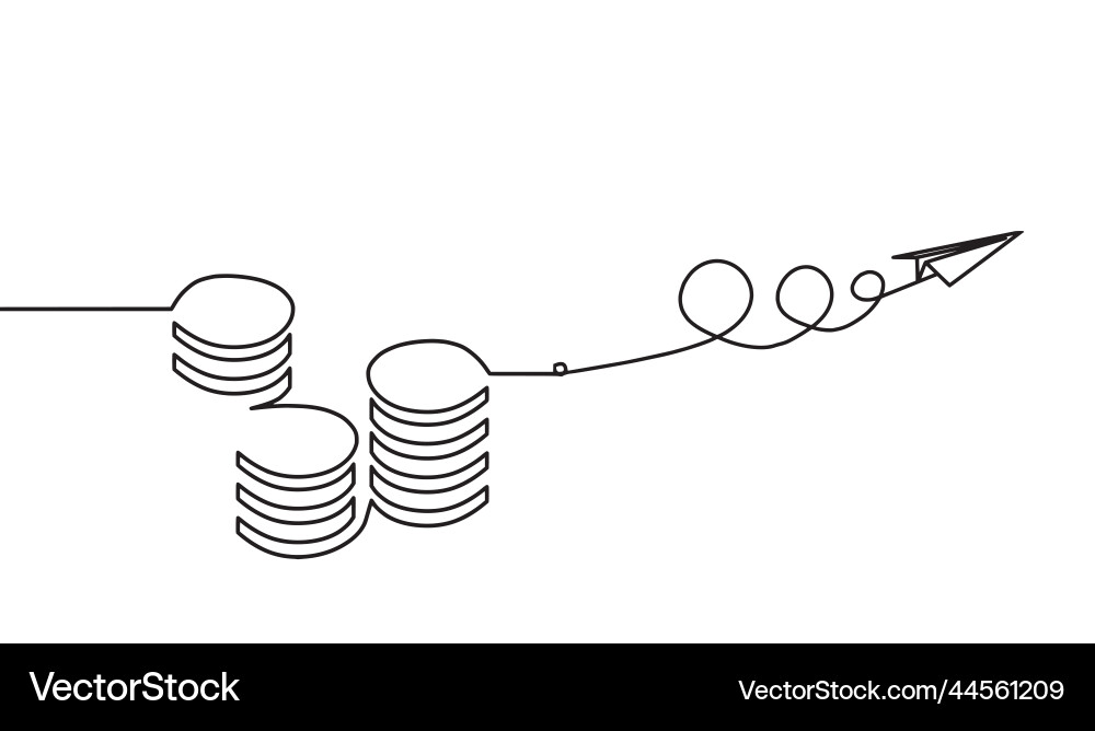 Abstract coins with paper plane as continuous Vector Image