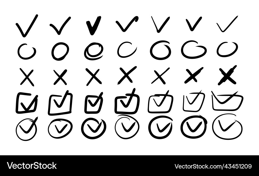 Check mark doodle with checklist and checkbox v Vector Image