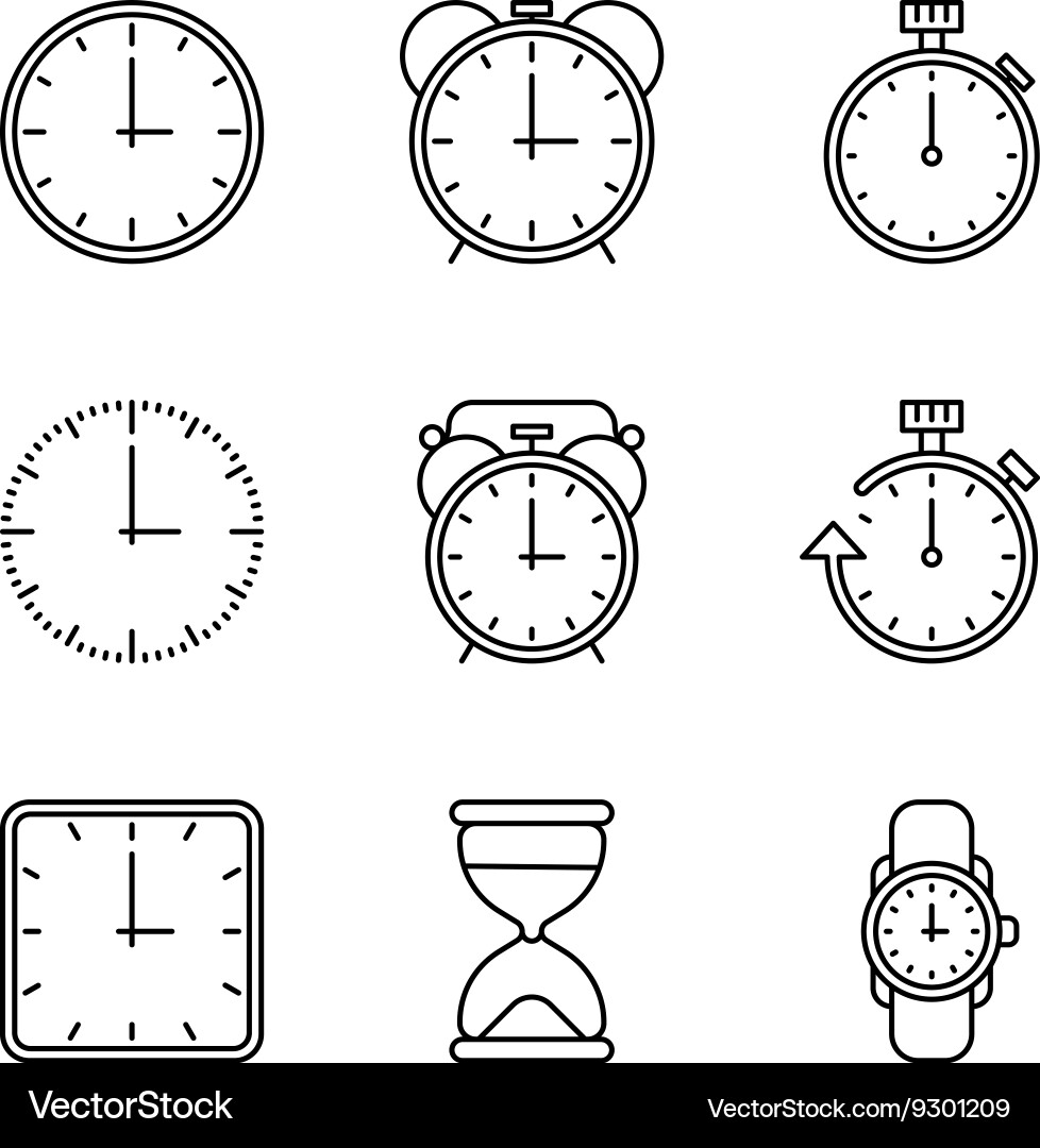 Clock Line Icons Set Vector Image