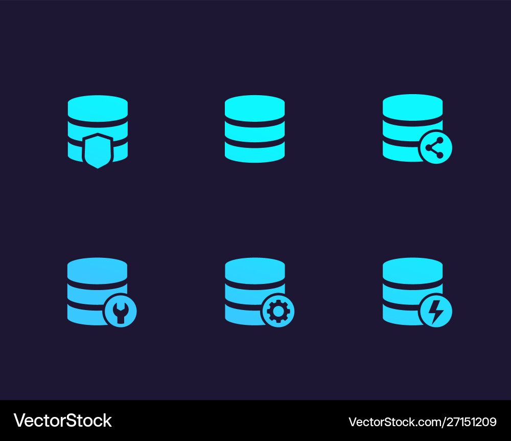Database data storage icons set vector image