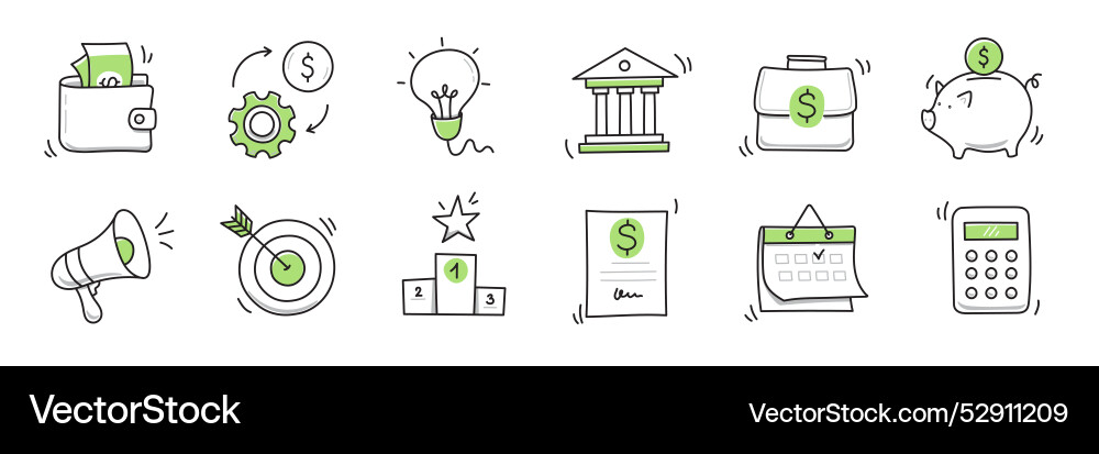 Hand drawn doodle business money icon set Hand drawn doodle business money icon set vector image