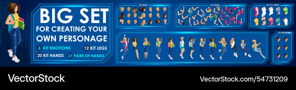 Isometric girl characters constructor for designed Vector Image