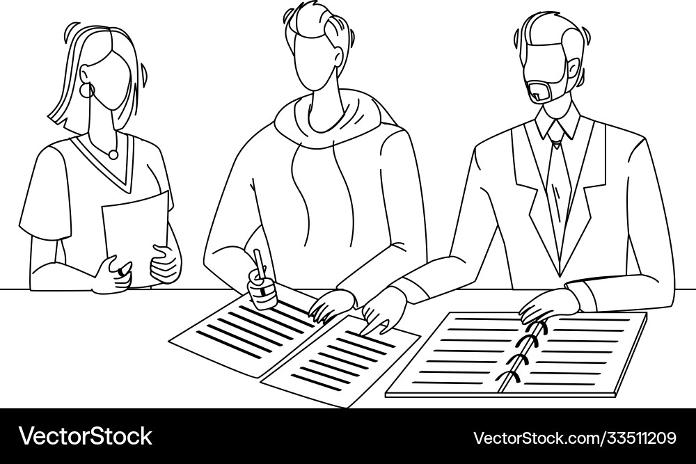 Man signing notary document signature Man signing notary document signature vector image