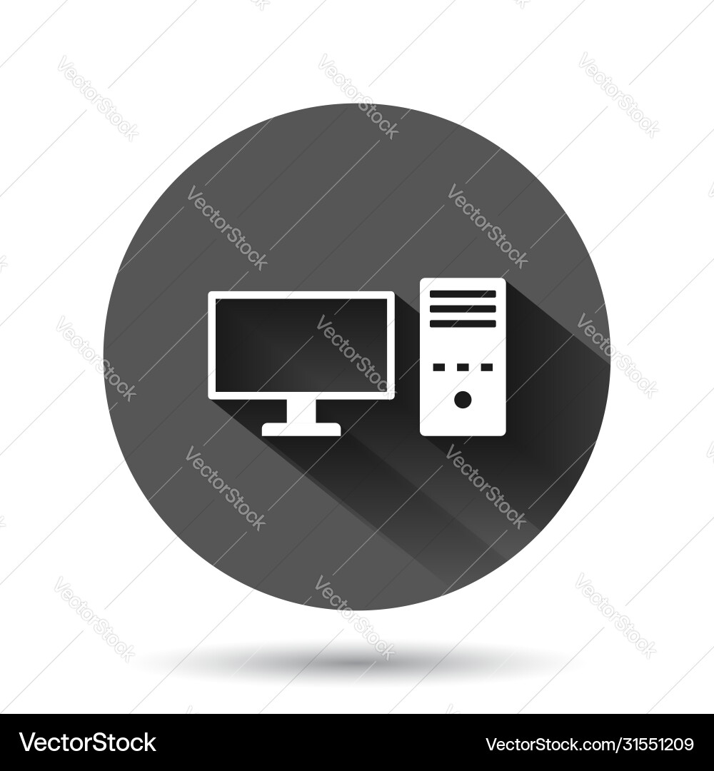 Pc computer icon in flat style desktop on black Pc computer icon in flat style desktop on black Vector Image