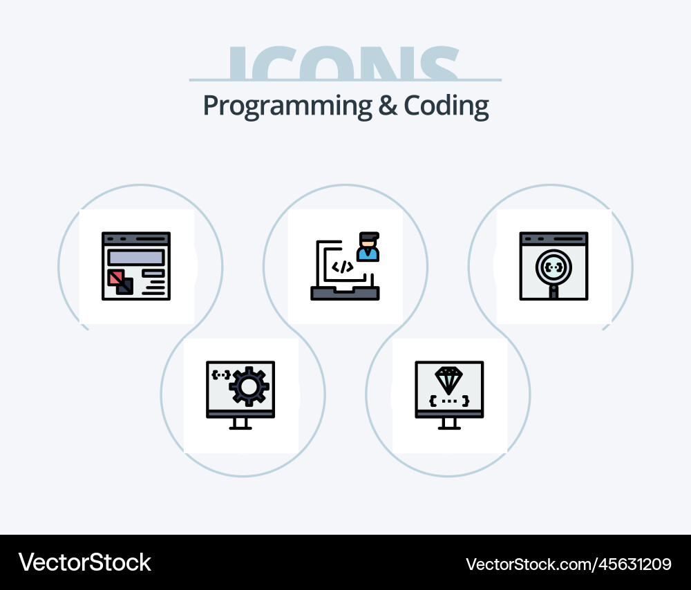 Programming and coding line filled icon pack 5 vector image