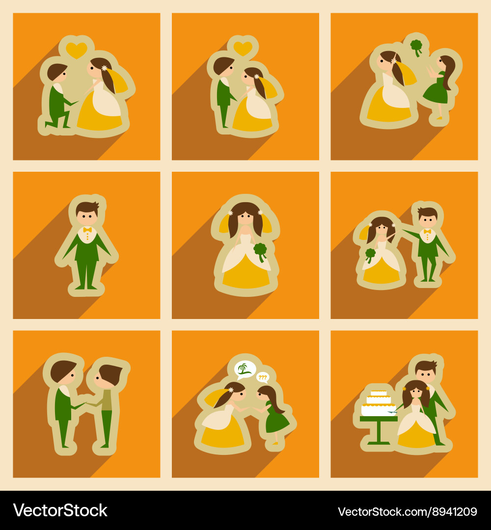 Set of flat web icons with long shadow bride Vector Image