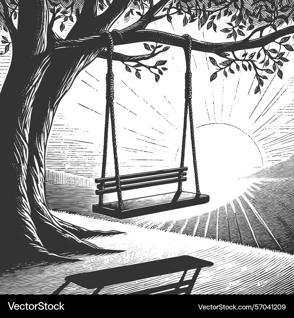 Tree swing casting shadow Tree swing casting shadow vector image
