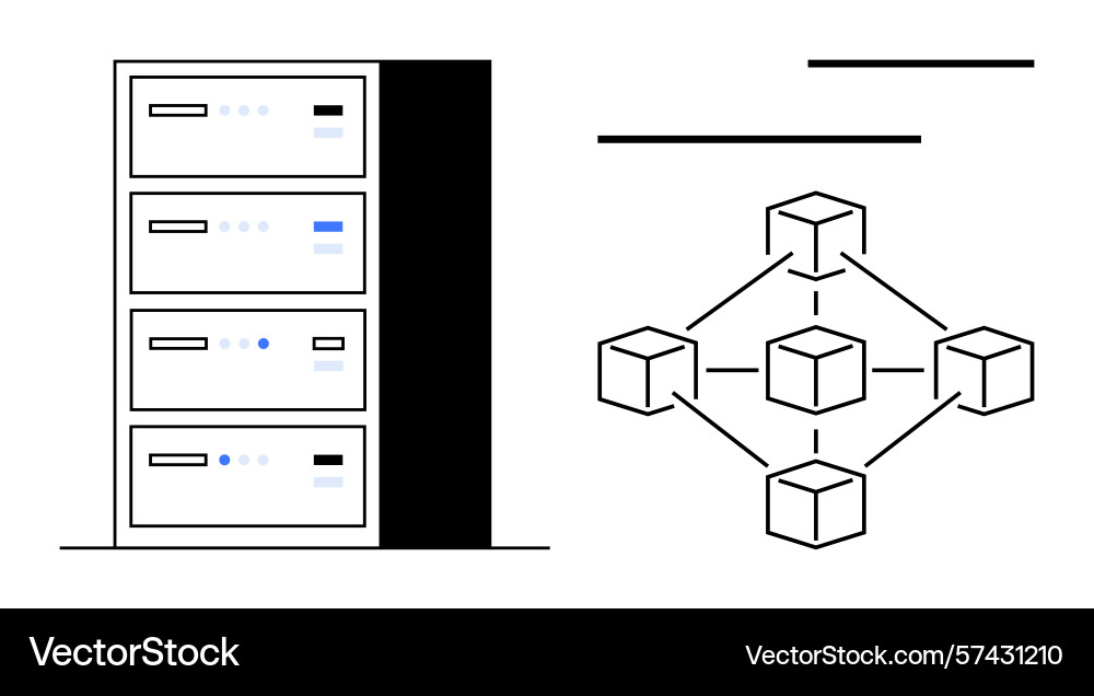 Blockchain network connected to server stack vector image