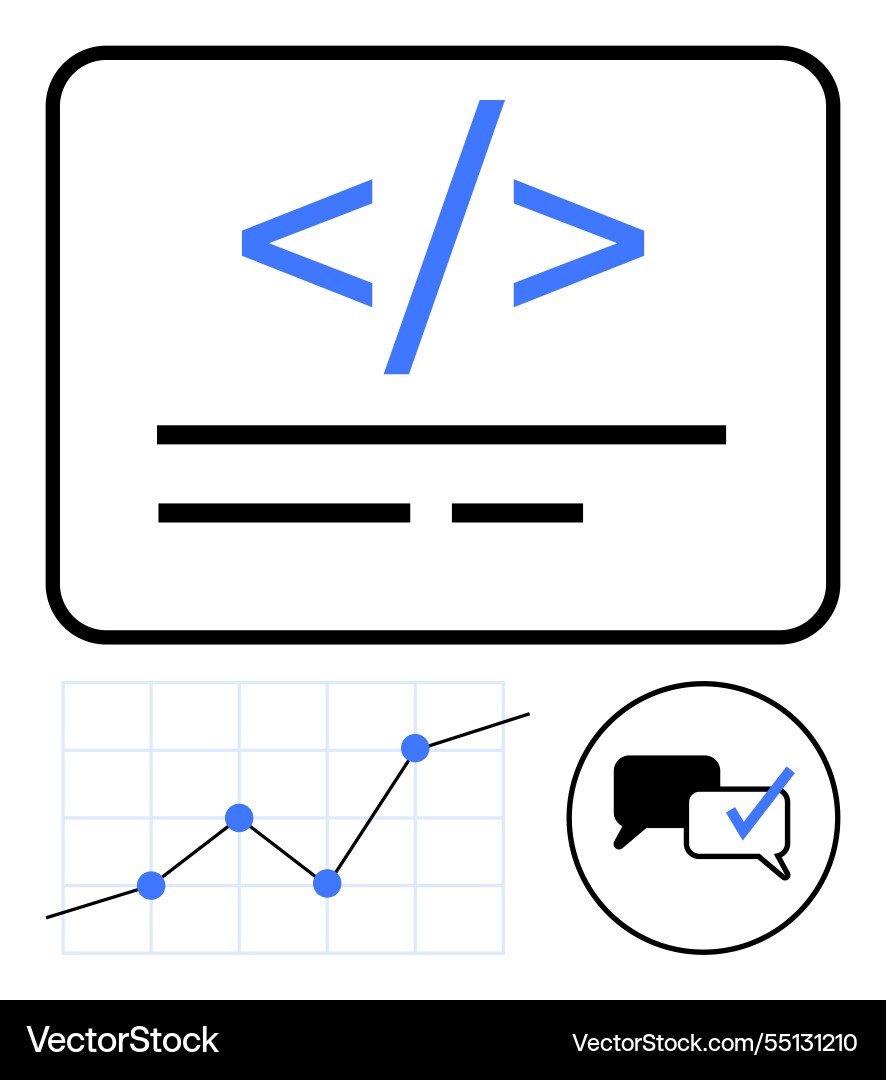 Coding tag graph with data points and chat Coding tag graph with data points and chat vector image
