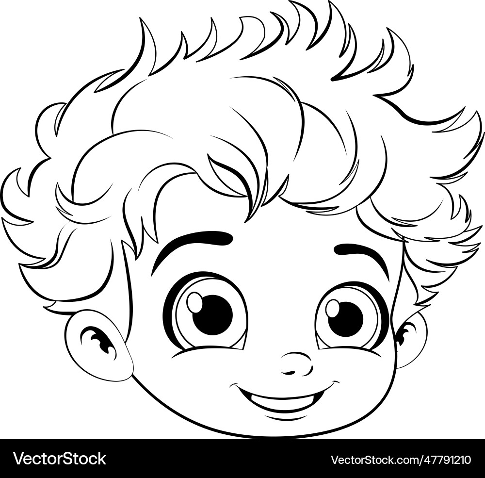 Cute boy with big eyes outline for colouring vector image