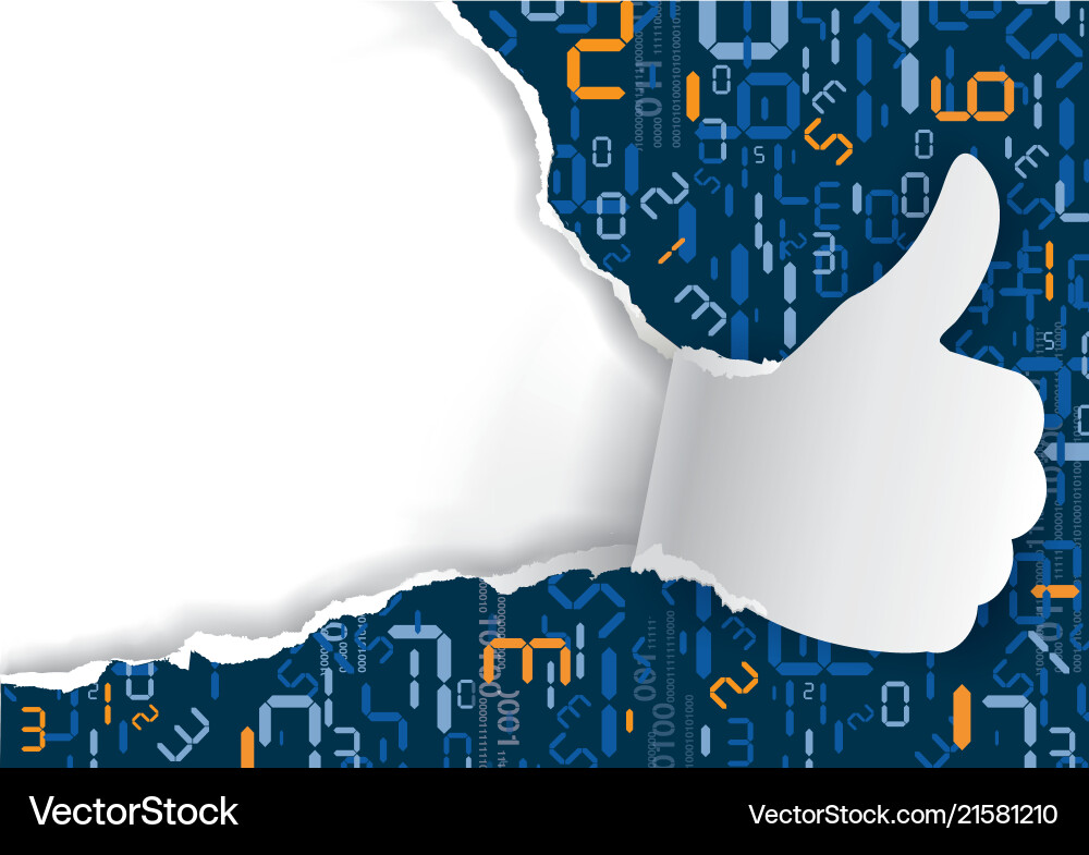 Digital numbers paper background with thumbs up Digital numbers paper background with thumbs up vector image