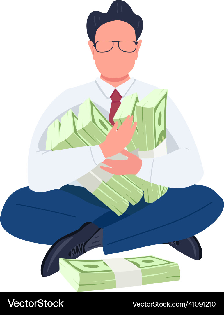 Man holding stacks of money flat color faceless Man holding stacks of money flat color faceless Vector Image
