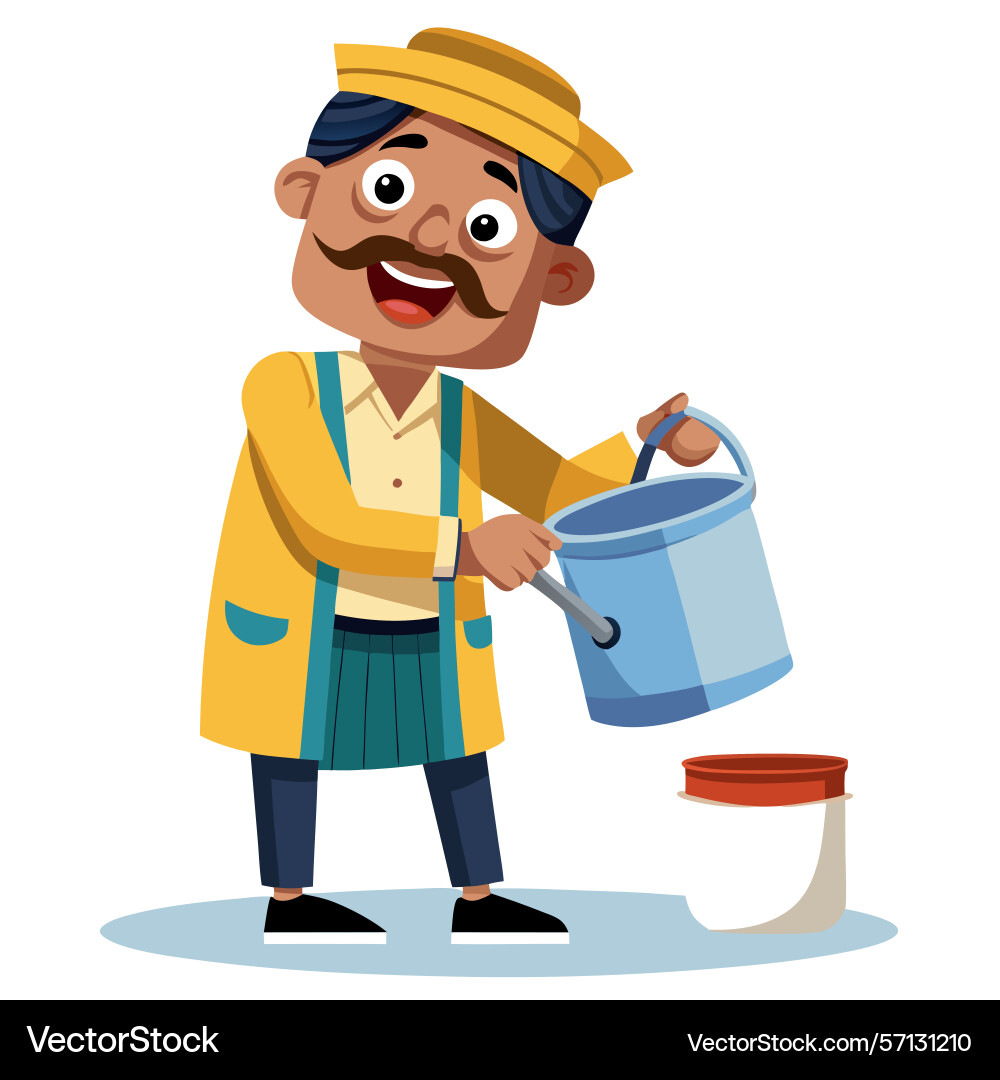 Man pouring liquid from container into bucket Vector Image