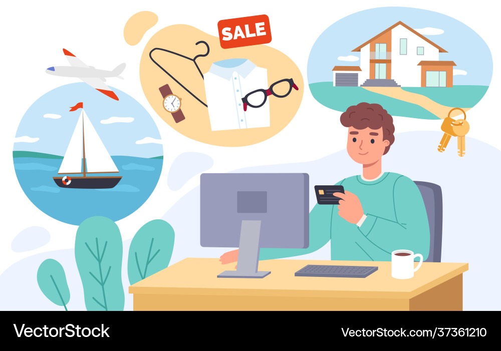 Online Shopping - Man Selecting Product Vektorbild
