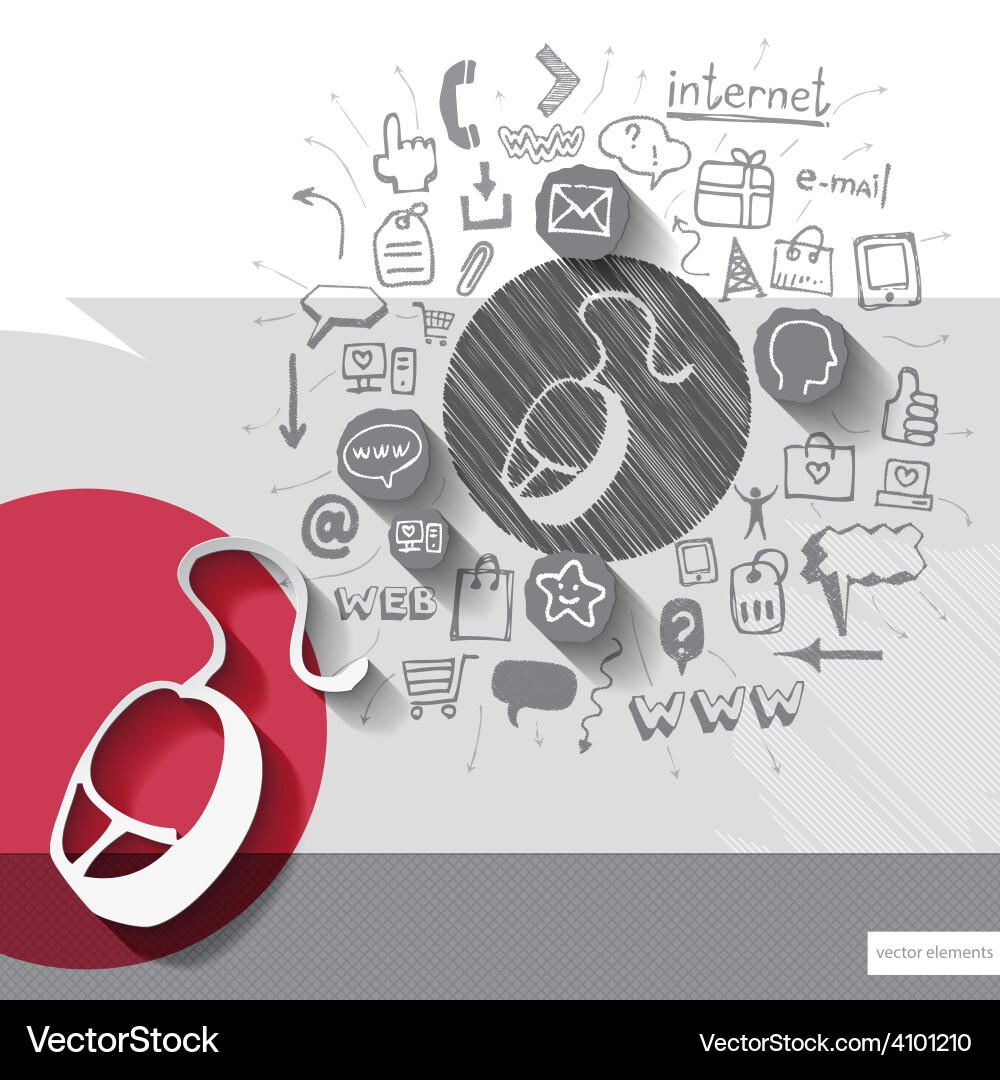 Paper and hand drawn mouse emblem with icons Vector Image