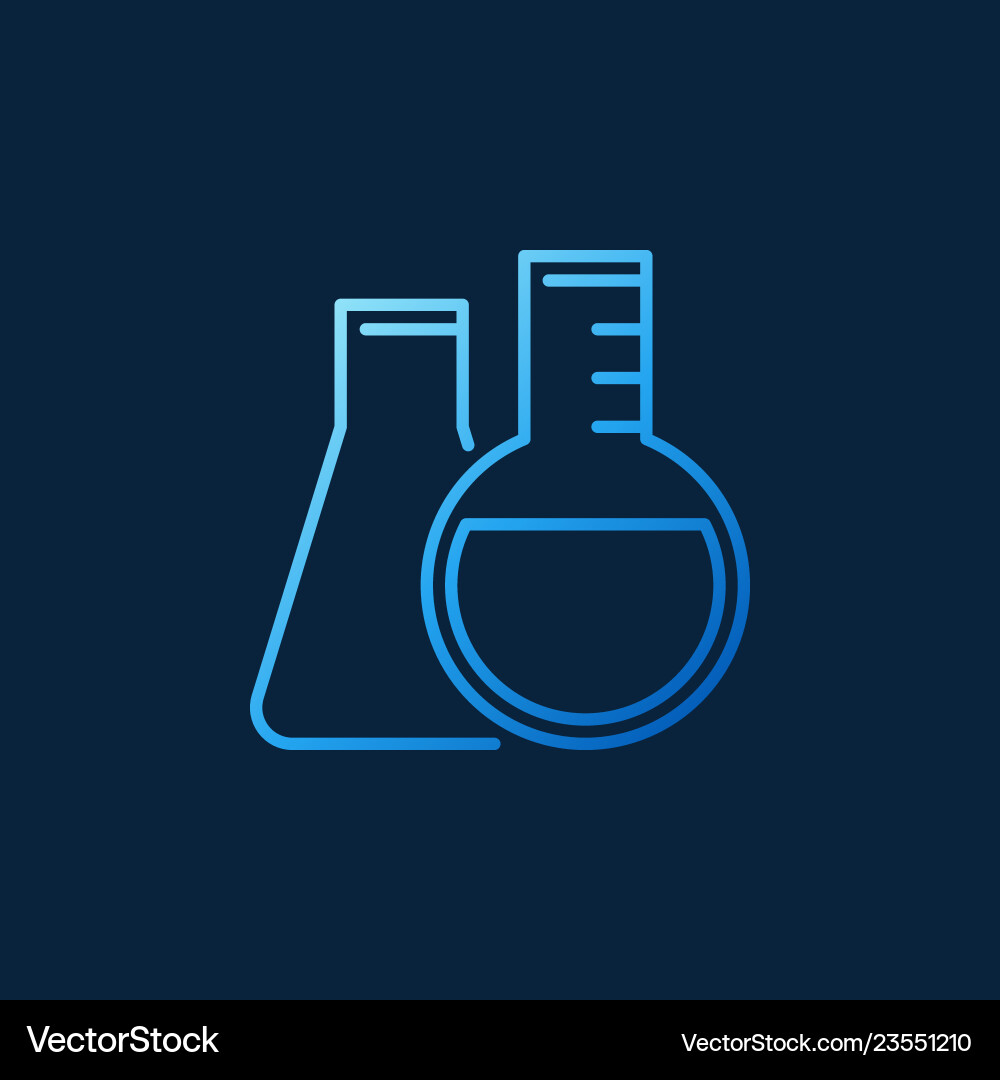 Round-bottom and conical flask line blue Round-bottom and conical flask line blue Vector Image
