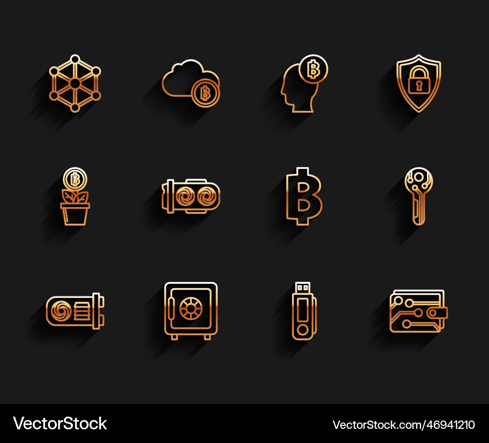 Set line mining farm safe blockchain technology Set line mining farm safe blockchain technology vector image