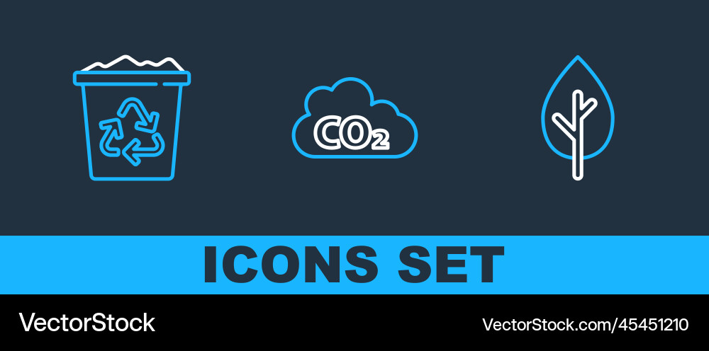 Set line tree recycle bin with and co2 Vector Image