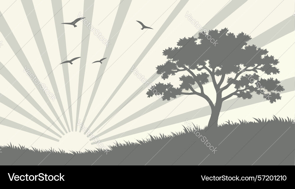 Sunburst landscape with lone figure generative ai vector image