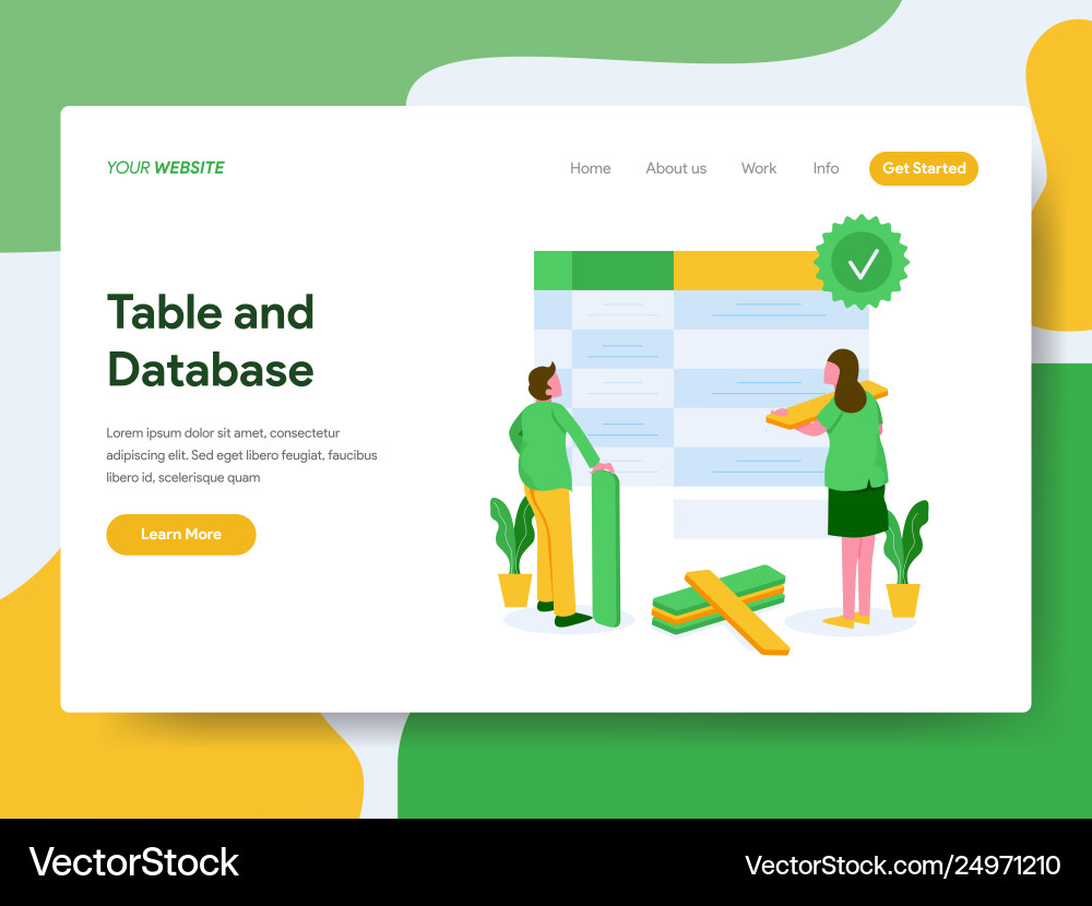 Table and Database Landing Page vector image