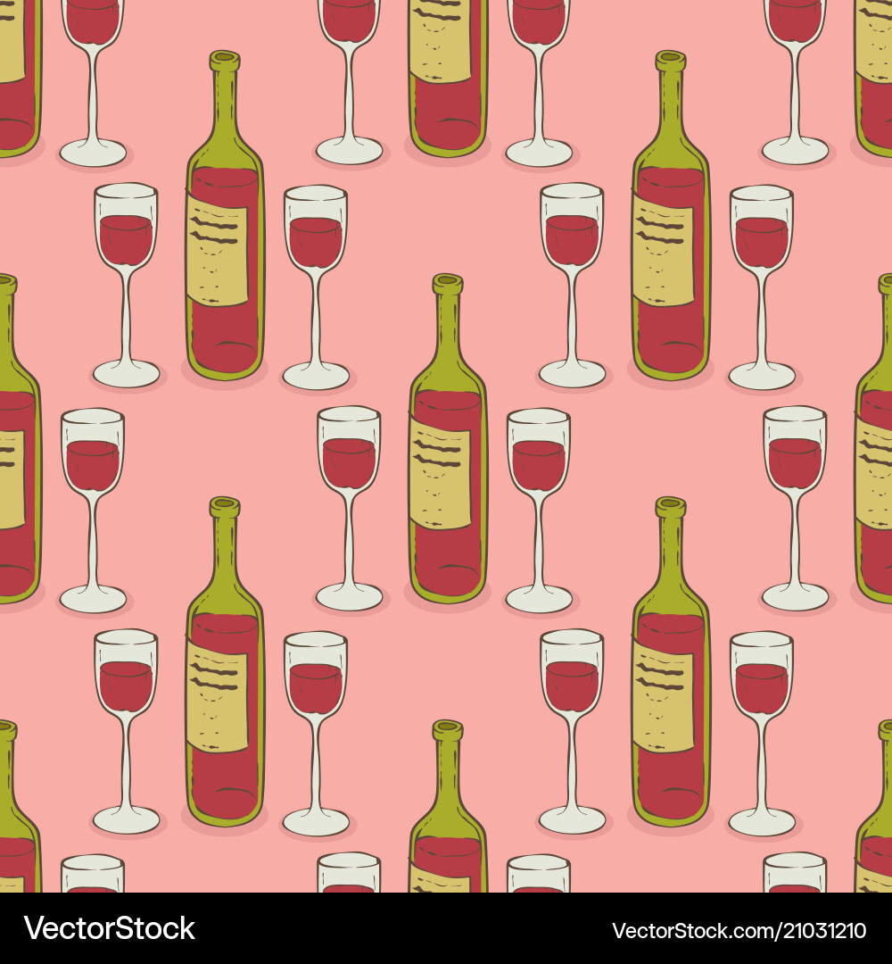 Wine glasses and bottles seamless pattern Vector Image