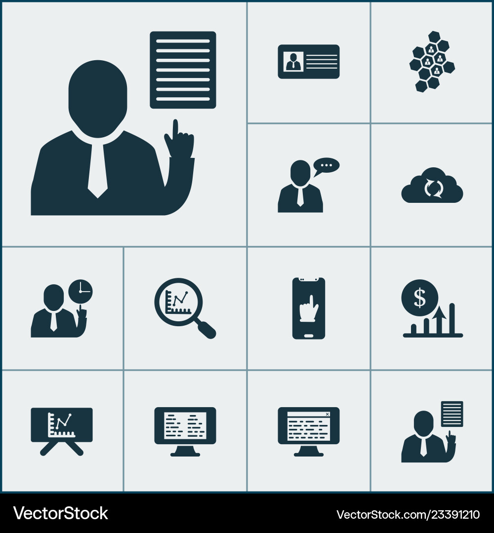 Work icons set with analytics board team Work icons set with analytics board team vector image