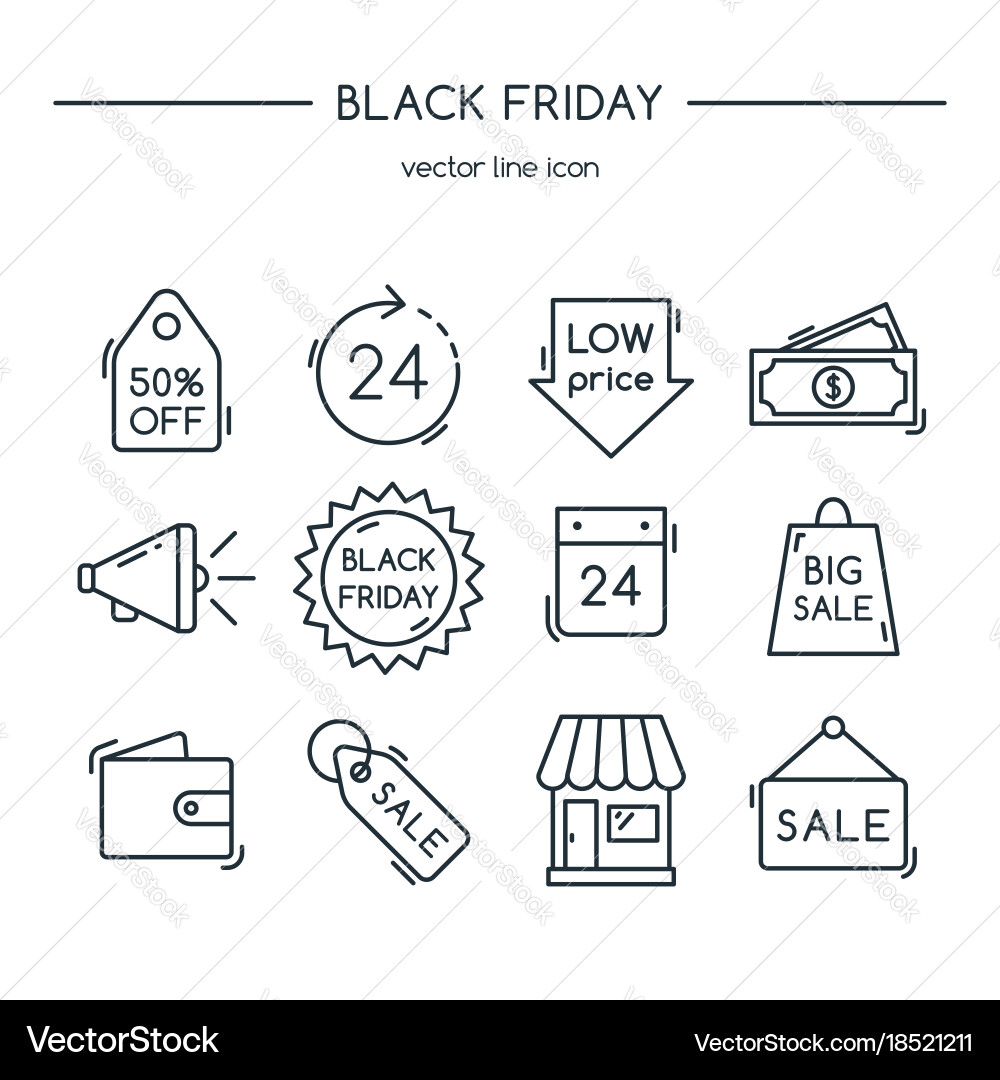 Black friday line icons set Vektorbild