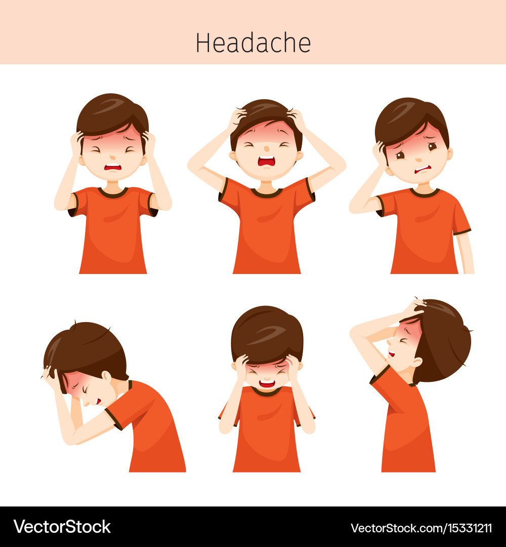 Boy with different headache actions vector image