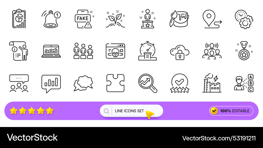 Chat message puzzle and analytics line icons vector image