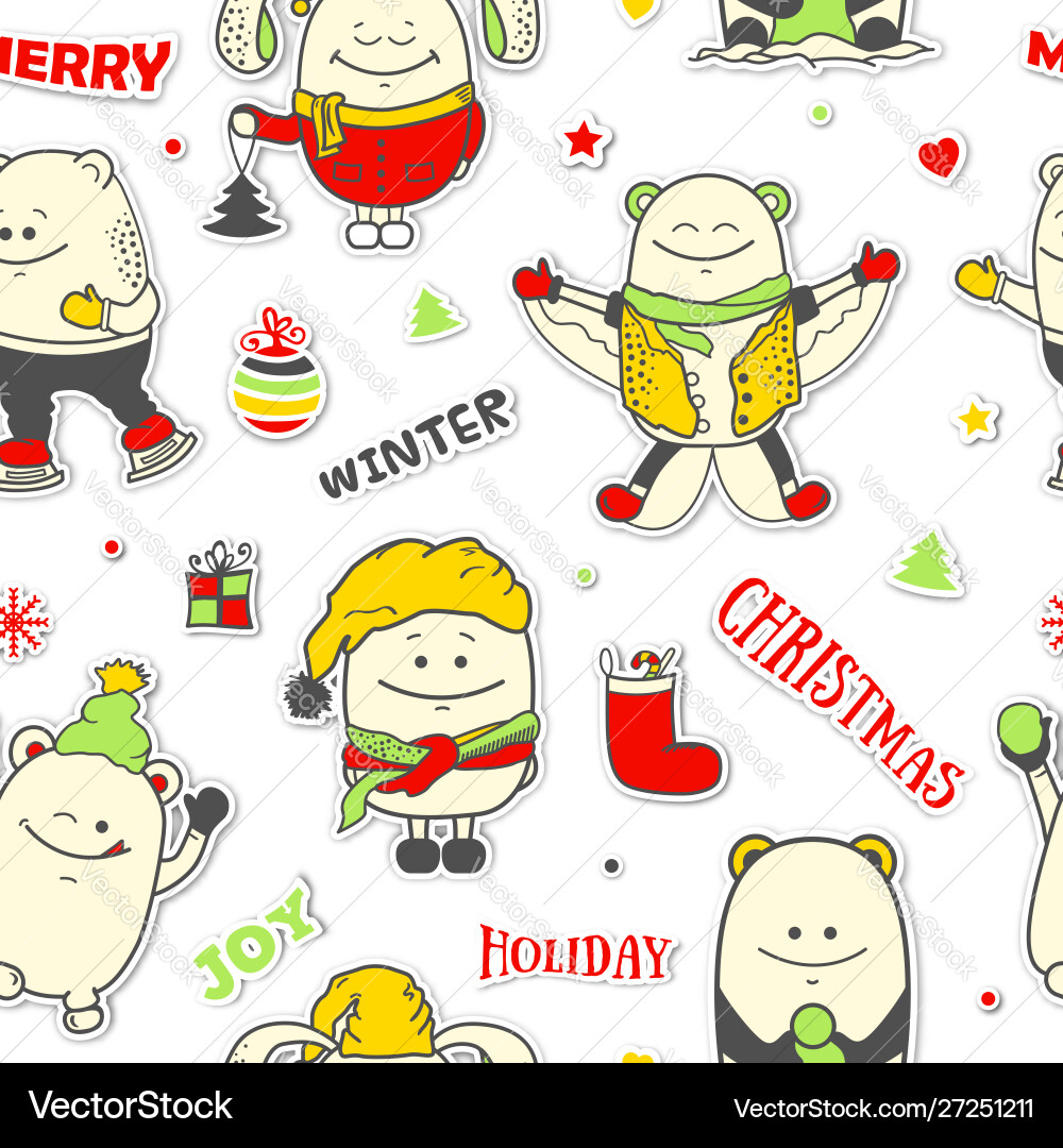 Christmas seamless pattern with funny characters Christmas seamless pattern with funny characters vector image