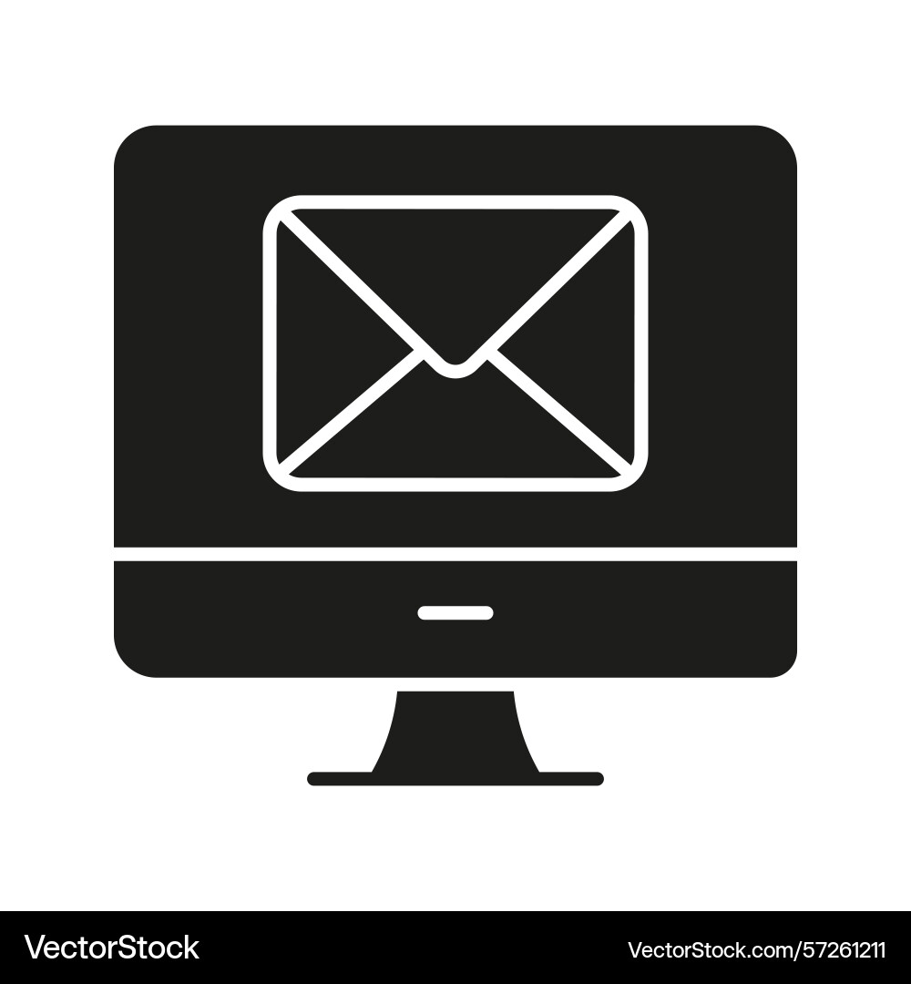Computer with email envelope solid icon digital vector image