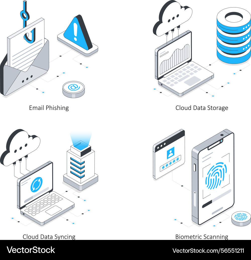 Data security isometric set 3 vector image
