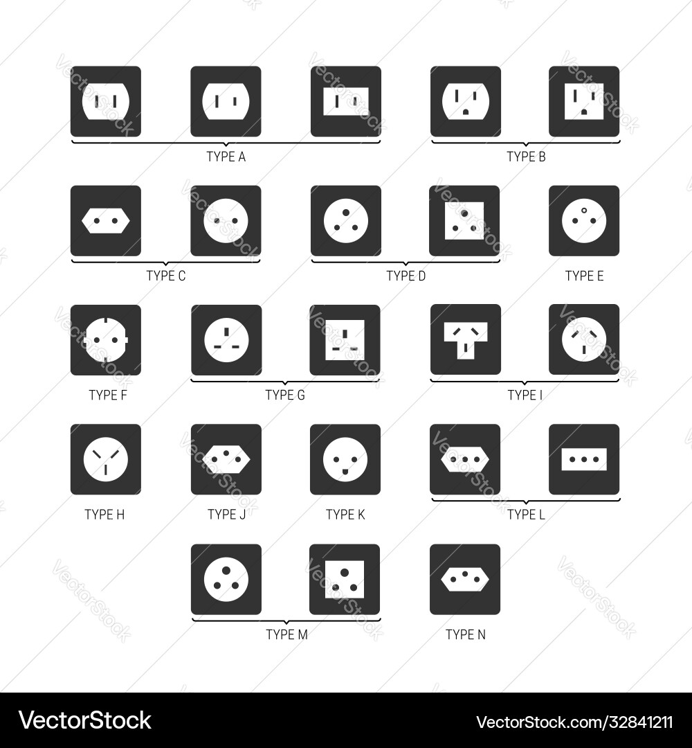 Electrical socket types icon set vector image