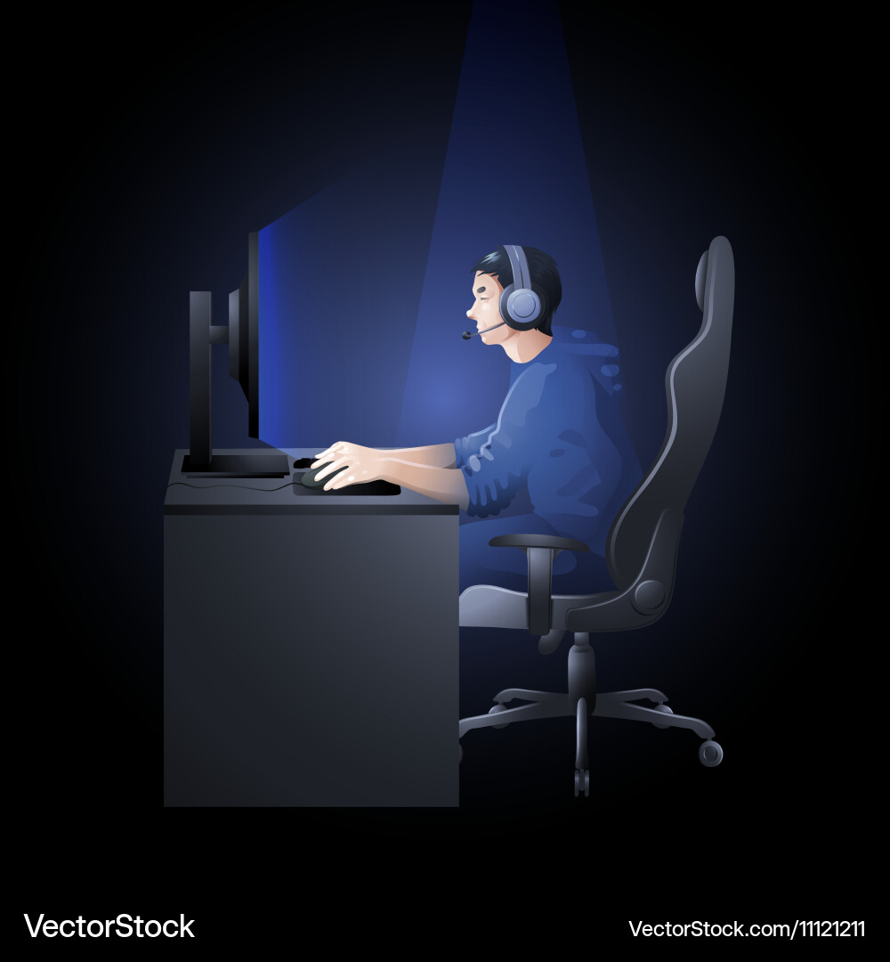 Guy playing the computer Vector Image
