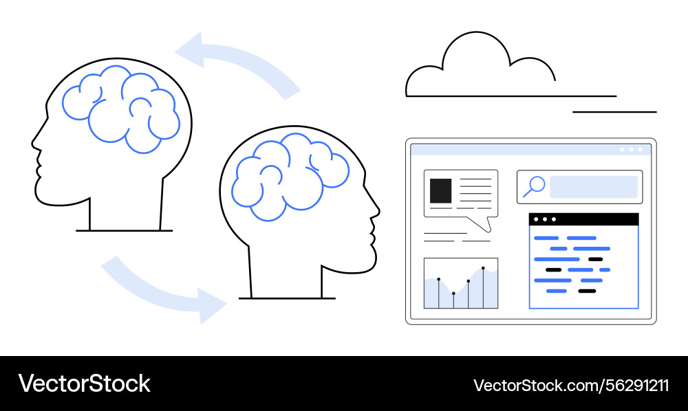 Knowledge sharing between minds and digital Knowledge sharing between minds and digital vector image