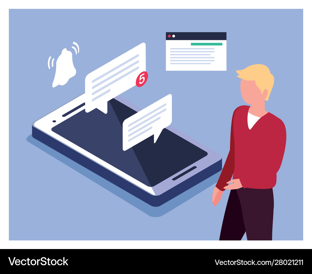 Man with smartphone screen and mobile applications vector image