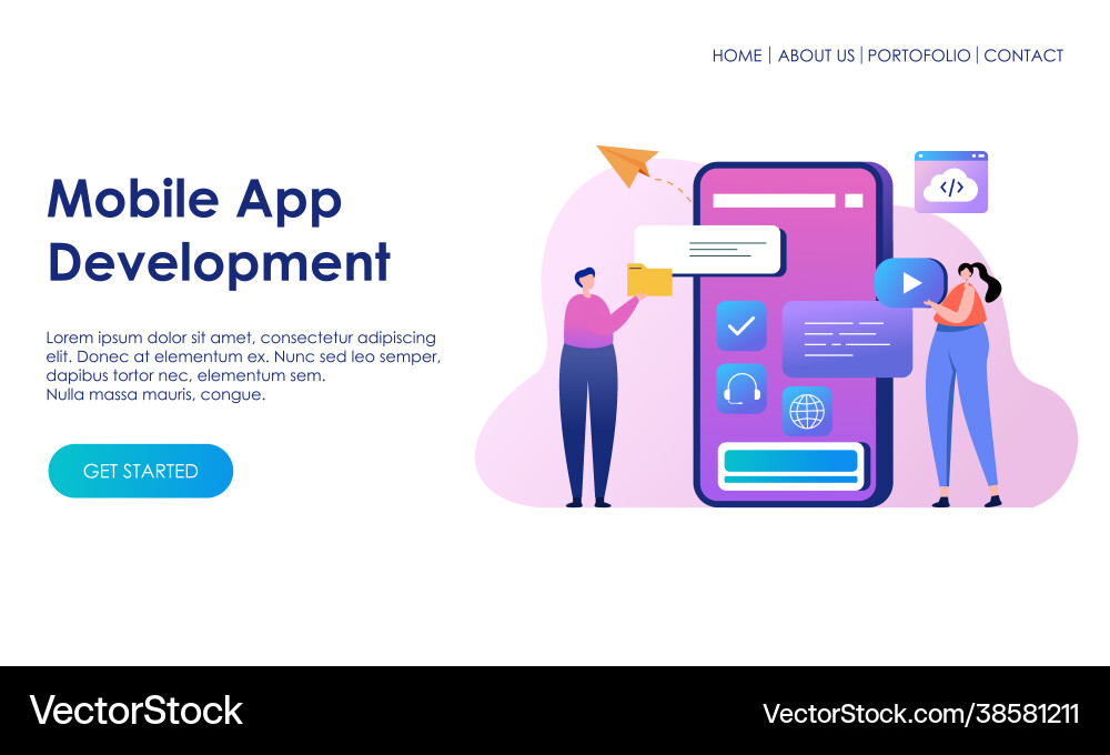 Mobile app development landing page website Vector Image