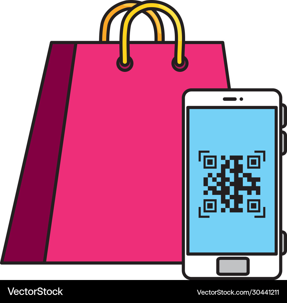 Qr code inside smartphone and bag design vector image