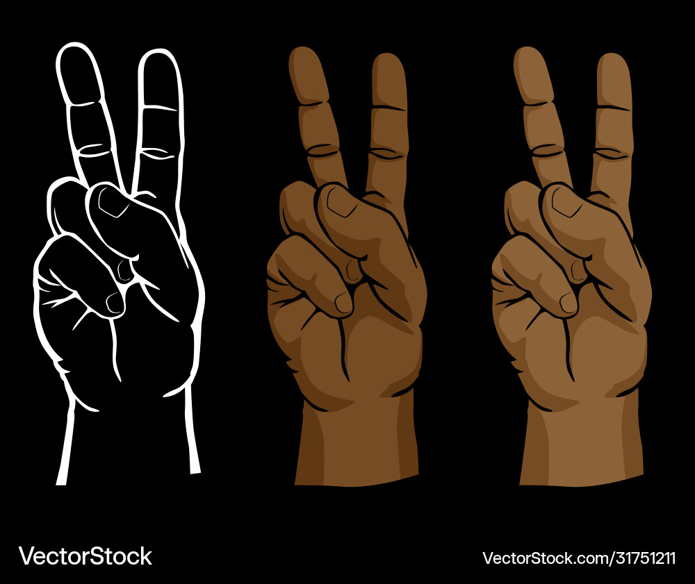 Raised peace sign hand set Raised peace sign hand set vector image