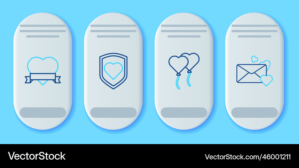 Set line heart with shield balloons in form Set line heart with shield balloons in form vector image