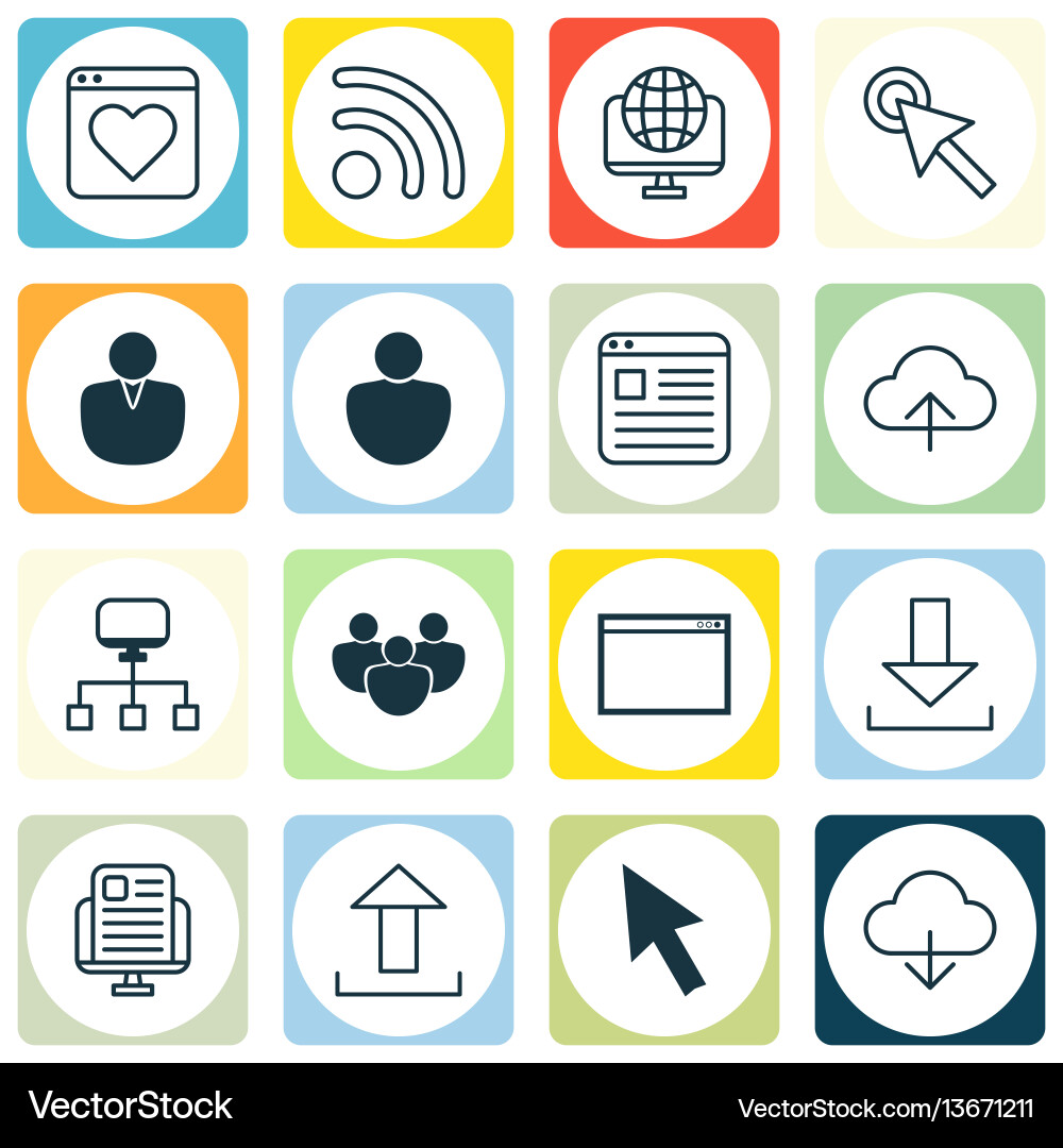 Set of 16 online connection icons includes wifi Set of 16 online connection icons includes wifi vector image