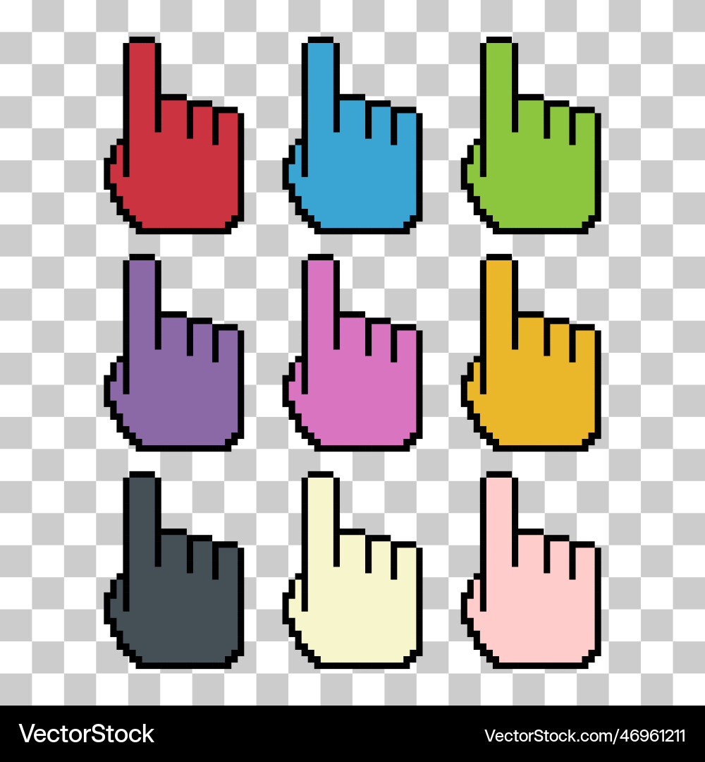 Set of finger pixel icon web cursor click mouse Set of finger pixel icon web cursor click mouse vector image