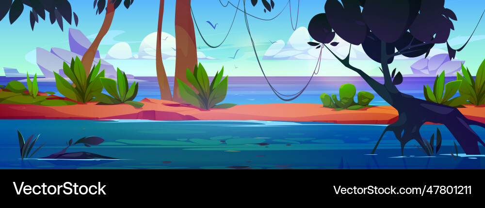 Tropical jungle forest near sea shore landscape Tropical jungle forest near sea shore landscape vector image