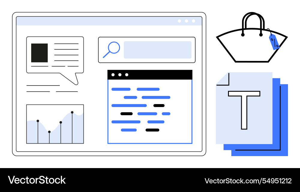 Digital dashboard with search bar graph chat Digital dashboard with search bar graph chat vector image
