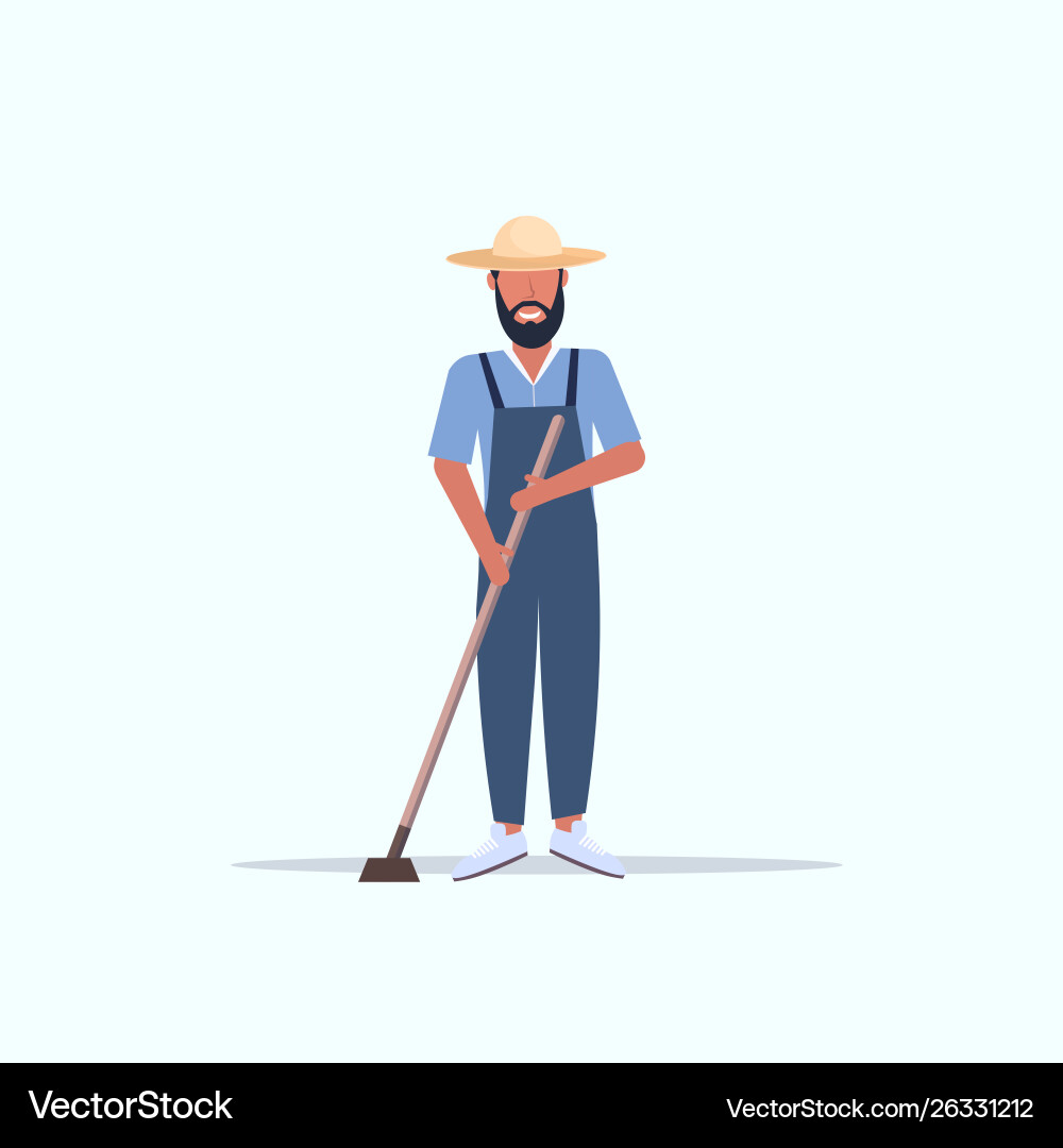 Farmer Using Hoe in Field Vector Image