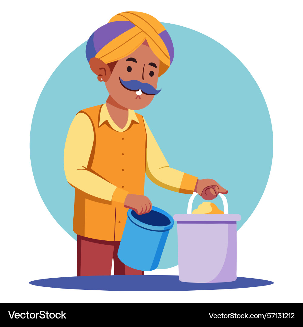 Man pouring liquid from container into bucket Vector Image