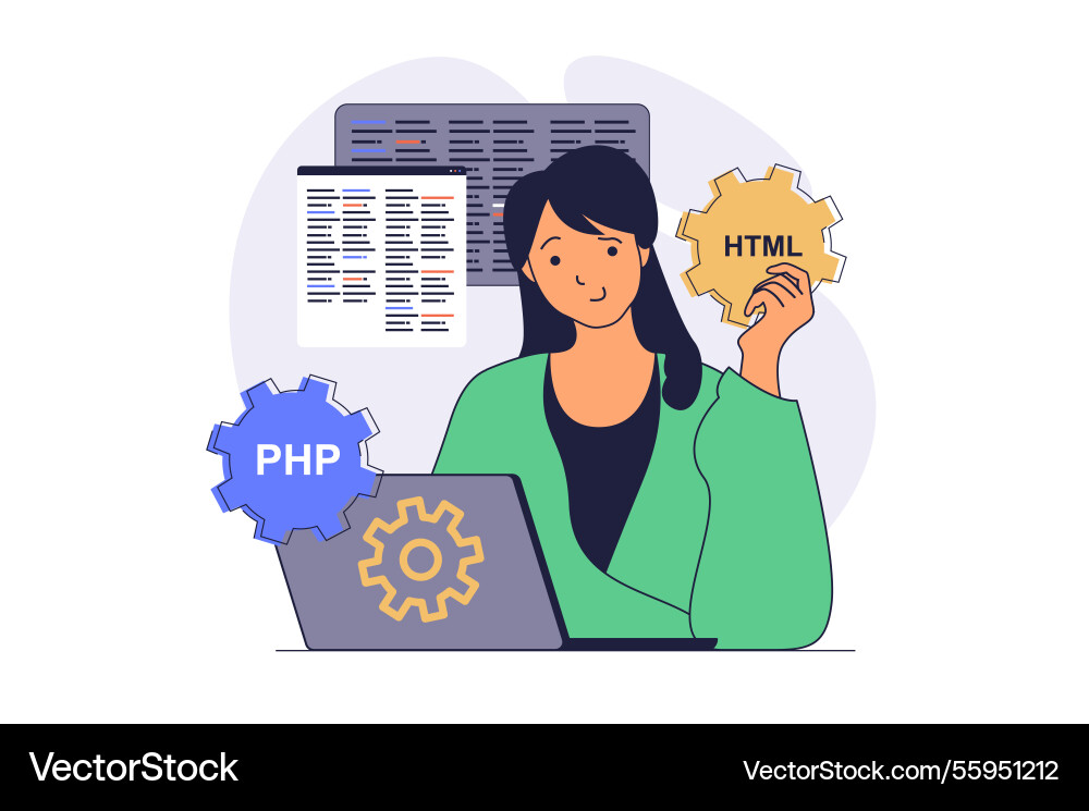 Programmer working concept with cartoon people Programmer working concept with cartoon people vector image